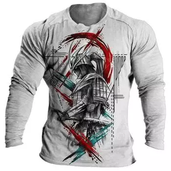 Футболка с изображением японского самурая, 3D-принт в японском стиле, топы с длинным рукавом, футболки, повседневные мужские футболки, свободные винтажные мужские футболки S