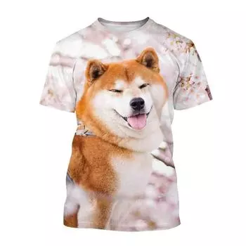 Футболка с изображением японской акита-ину для мужчин, симпатичные футболки с изображением собак и животных с 3D-принтом, футболки Harajuku с коротким рукавом, мешковатые уличные топы, футболка для детей S