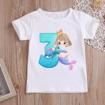 Футболка с изображением русалки для девочек на день рождения, 1–10 лет, детская семейная футболка для именинников, белая футболка, топ для маленьких девочек 3T(100cm)