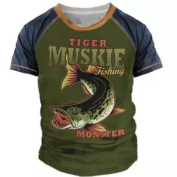 Футболка с изображением рыбалки Мужские футболки Одежда с рисунком рыбы О-образный вырез Большие топы Спортивная одежда для мужчин Футболка с коротким рукавом S