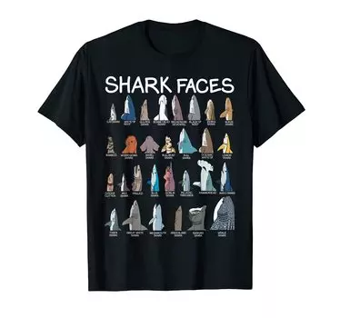 Футболка с изображением рыбы Shark Face Shark Predator Sea Sharkholic чёрный