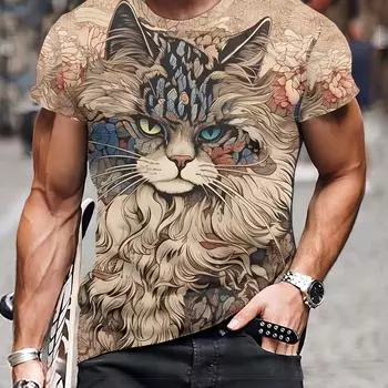 Футболка с изображением самурая и кота для мужчин, летние модные японские футболки с короткими рукавами, уличная одежда большого размера, повседневная толстовка, мужская одежда, топы L