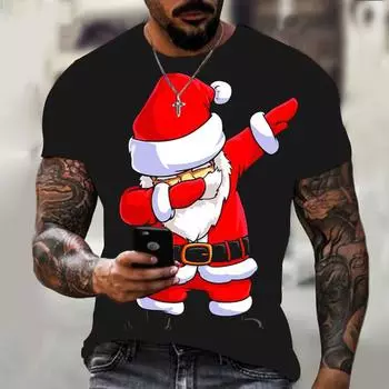 Футболка с изображением Санта-Клауса 3D, мужская модная летняя повседневная рубашка с короткими рукавами на рождественскую тематику S