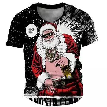 Футболка с изображением Санта-Клауса в стиле хип-хоп, мужская одежда, футболки с круглым вырезом, 3D-принт, забавная живопись, 2024, уличная мода, фестивальные футболки S