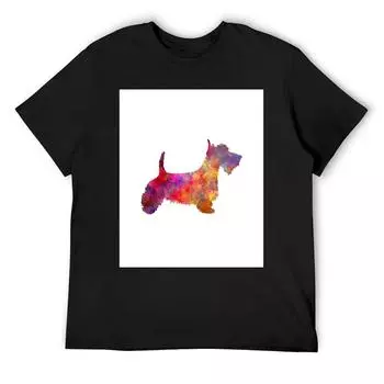 Футболка с изображением шотландского терьера в акварельном стиле для мальчика, аниме-фигурки, летние футболки для мужчин, графика S белый