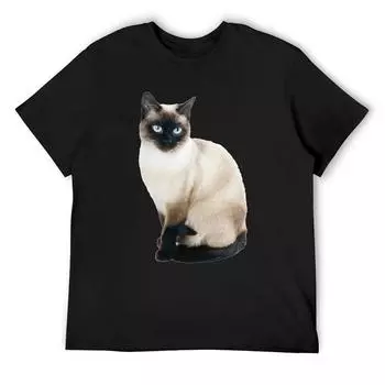 Футболка с изображением сиамского кота, летняя одежда, винтажная аниме-футболка, футболки для мужчин, хлопок S белый