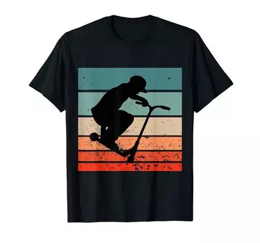 Футболка с изображением скутера-трюка, скейтера-трюка, скутера чёрный