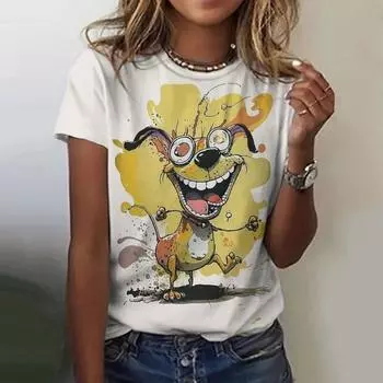Футболка с изображением собак в стиле аниме, женская, с 3D-принтом, с милым рисунком животных в стиле ретро, с круглым вырезом, футболка Harajuku, повседневные женские футболки с коротким рукавом S