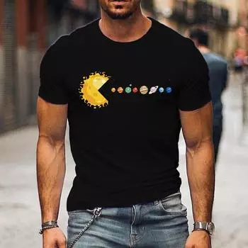 Футболка с изображением солнечной системы, забавной планеты, солнца и астрологии, мужская футболка с коротким рукавом для мужчин, уличные рубашки, топы, свободная мужская футболка S