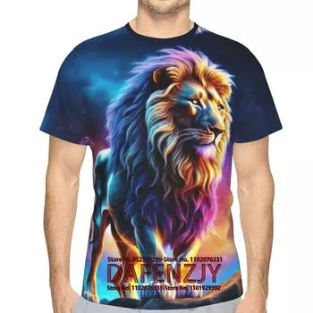 Футболка с изображением тигра и льва для мужчин с 3D-принтом животных, короткие рукава, летняя футболка, мужской свитер, повседневная мужская одежда L красный
