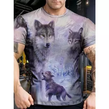 Футболка с изображением волка 2024 года для мужчин, топ с коротким рукавом и принтом животных, повседневная уличная мужская футболка свободного покроя, мужская винтажная одежда S