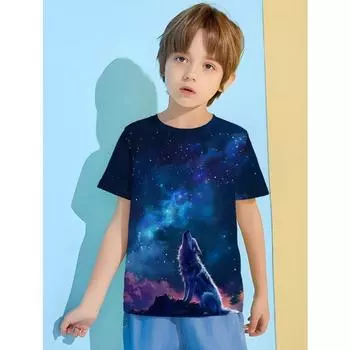 Футболка с изображением волка для мальчика Детская футболка Детская летняя одежда Детская одежда для мальчиков Детская одежда для мальчиков Верхние рубашки 100CM