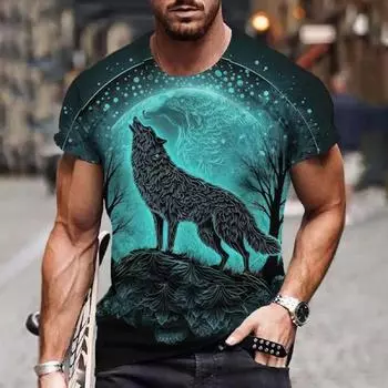Футболка с изображением волка для мужчин, короткий рукав, анималистичный принт, 3D, повседневная уличная мужская футболка, свободная футболка для мужчин, винтажная одежда, футболки для мужчин S