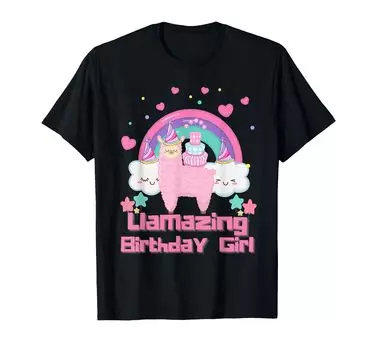 Футболка с изображением животного для вечеринки Llma Birthday Girl Llamazing Cute Funny Alpaca чёрный