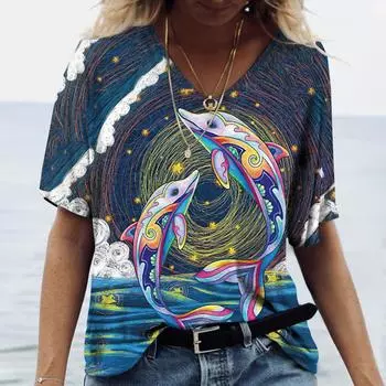 Футболка с изображением животных дельфинов 3D Harajuku, повседневная, с коротким рукавом и круглым вырезом, женская одежда больших размеров, женские футболки, топы с персонажами S