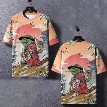 Футболка с изображением животных для мужчин, футболки с 3D принтом в японском стиле и лягушкой, свободные футболки с короткими рукавами, мужская одежда больших размеров, топы 3XL