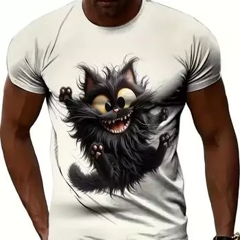 Футболка с изображением животных для мужчин, летняя футболка с коротким рукавом и принтом кота, модная уличная одежда, одежда больших размеров, повседневный пуловер с круглым вырезом S