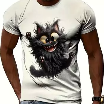 Футболка с изображением животных для мужчин, летняя футболка с коротким рукавом и принтом кота, модная уличная одежда, одежда больших размеров, повседневный пуловер с круглым вырезом S