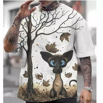 Футболка с изображением животных для мужчин, милые футболки с рисунком кота, футболки с 3D-принтом, свободные футболки с коротким рукавом, мужская одежда больших размеров, топы, новые S