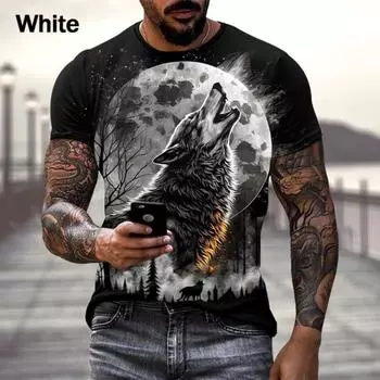 Футболка с изображением животных и волка в стиле 3D, мужская уличная мода, хип-хоп, забавная футболка в стиле Харадзюку с короткими рукавами S