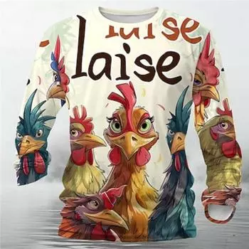 Футболка с изображением животных Петух Забавный дизайнер ретро винтажная мужская 3D принт футболка уличная повседневная с длинным рукавом круглый вырез осенняя одежда S