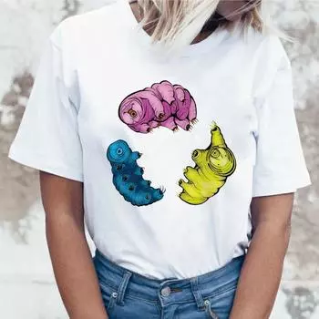 Футболка с изображением животных Женская футболка Pet Pet Color Block Летняя футболка Geek Women Top M белый