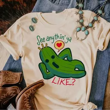 Футболка с кактусом, женская футболка в стиле Харадзюку, летние футболки с мангой для девочек, одежда с японским комиксом и графикой S