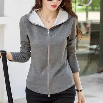 Футболка с капюшоном и длинными рукавами для женщин, осенняя новинка, двойная молния, нижняя часть рубашки, толстовка с капюшоном, топ XXL чёрный