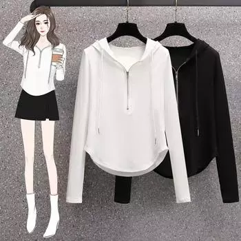 Футболка с капюшоном на завязках для женщин, новый осенний стиль, свободный и облегающий, универсальный дизайн, базовый топ M белый