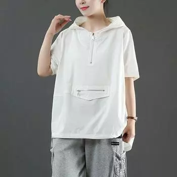 Футболка с капюшоном, женская летняя новинка, свободные повседневные топы большого размера, большие размеры XXXXL оранжевый