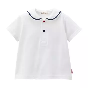Футболка с коротким рукавом для мальчиков и девочек с воротником-моряком, белая, 100 см [MIKIHOUSE BISCUITS], детская, 72-5201-683 белый