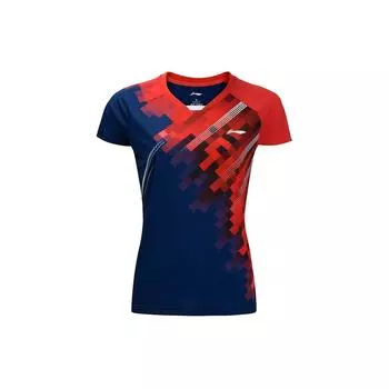 Футболка с коротким рукавом для соревнований по бадминтону Li Ning, быстросохнущая, классная, для женщин, синяя AAYR196-4 M