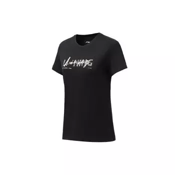 Футболка с коротким рукавом для женщин с принтом логотипа серии Li Ning Fitness, черные ATSR290-2 M