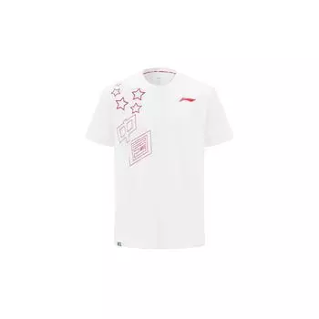 Футболка с коротким рукавом и круглым вырезом с узором в виде букв Li Ning, унисекс, белая, AHST363-1 L