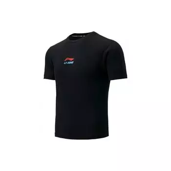 Футболка с коротким рукавом и круглым вырезом с логотипом серии Li Ning Badminton, унисекс, черная AHST705-3 S