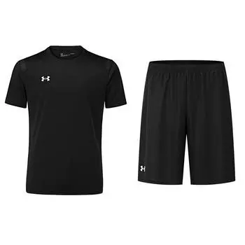 Футболка с коротким рукавом и круглым вырезом Under Armour однотонная, удобные трикотажные шорты, повседневный спортивный костюм, унисекс, спортивная одежда 21500525-001+24500204-001 M
