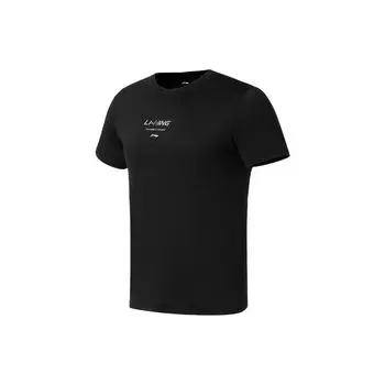Футболка с коротким рукавом и круглым вырезом Li Ning SS23 Fitness Series с логотипом и буквенным принтом, мужские топы, черные ATST613-1 M