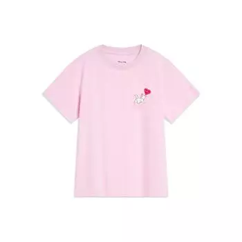 Футболка с коротким рукавом и круглым вырезом, коллекция Li Ning X Disney, серия Marie Cat, мультяшный принт, женские топы, вишневый цвет, розовый AHST612-2 M