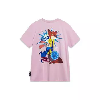 Футболка с коротким рукавом и круглым вырезом Li Ning X Disney Collaboration Crazy Animal Series с мультяшным узором, женские топы нежно-розового цвета AHST272-2 XL