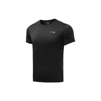 Футболка с коротким рукавом и круглым вырезом Li Ning Plain Logo Print, мужские топы, черная ATSR293-1 L