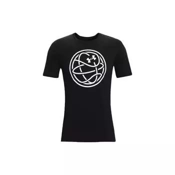 Футболка с коротким рукавом и круглым вырезом Under Armour Hoops Logo Basketball Print, мужские топы, цвет черный 1361920-001 M
