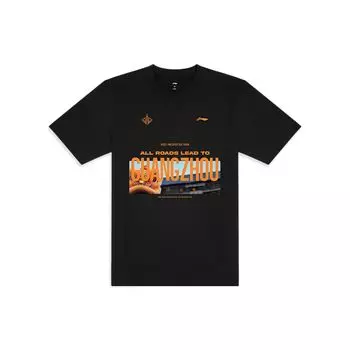 Футболка с коротким рукавом и круглым вырезом Li Ning Butler China Tour Series Guangzhou Letter Print, мужские топы, черная AHSTA73-1 S