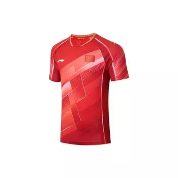 Футболка с коротким рукавом и круглым вырезом Li Ning с клетчатым принтом, мужские топы, малиновые AAYT029-2 XXL