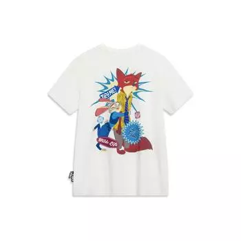 Футболка с коротким рукавом и круглым вырезом Li Ning X Disney Collaboration Crazy Animal Series с мультяшным узором, женские топы цвета не совсем белого AHST272-1 XL