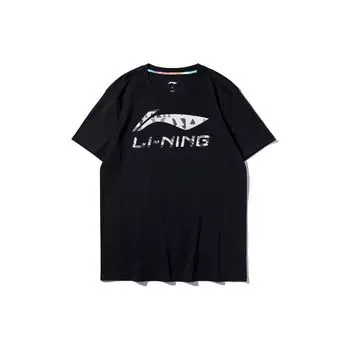 Футболка с коротким рукавом и круглым вырезом Li Ning с принтом логотипа, однотонная, мужская, черная YHST177-1 M