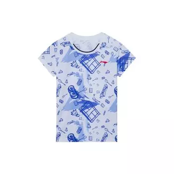 Футболка с коротким рукавом и круглым вырезом, с принтом по всей поверхности, с подкладкой, серия «Бадминтон», с рисунком, нарисованным вручную, быстросохнущая, женская, синяя, AHSS468-2 M