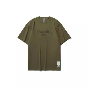 Футболка с коротким рукавом и круглым вырезом Li Ning X Jackie Chan Collaboration Kung Fu Series, мужские топы цвета бук и коричневый AHSR251-2 M