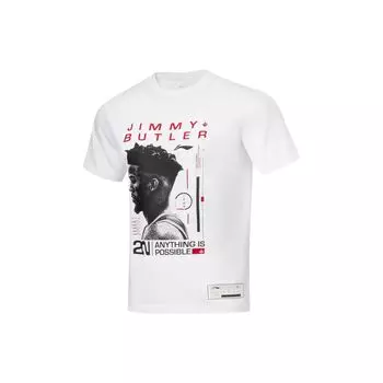 Футболка с коротким рукавом и круглым вырезом Li Ning Professional Basketball Series Jimmy Butler с принтом в виде буквы, мужская, белая ATST355-2 S
