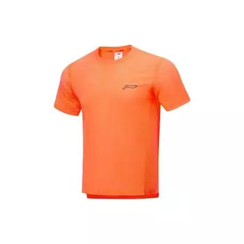 Футболка с коротким рукавом и круглым вырезом Li Ning Running Series, однотонная, с логотипом, флуоресцентно-оранжевого цвета ATSU001-3 XL