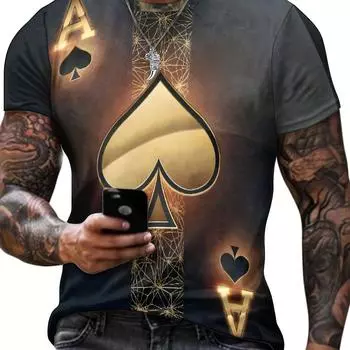 Футболка с коротким рукавом и круглым вырезом, 3D-принтом и ярким узором «Туз пик» S
